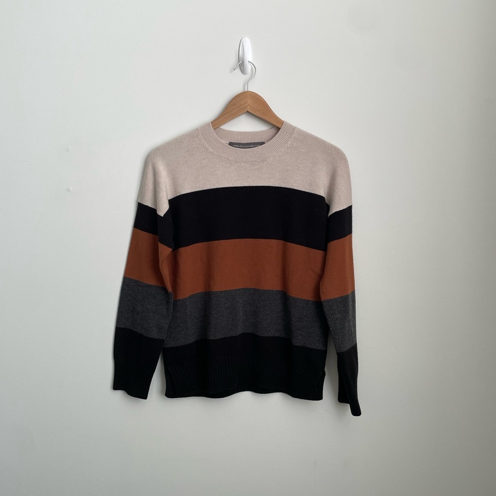 French Connection Crewneck Sweater - Black, Brown, Gray, Cream Striped
